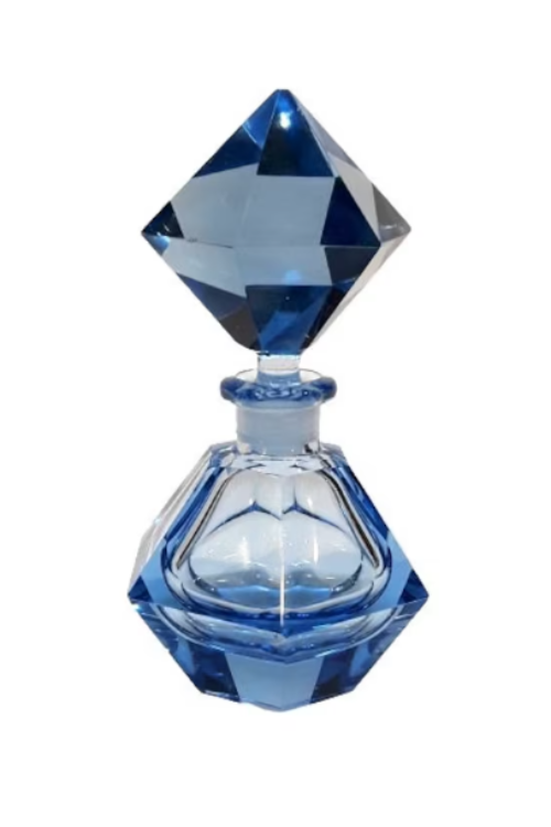 Vintage Art Deco Perfume Bottle Sapphire Blue Crystal